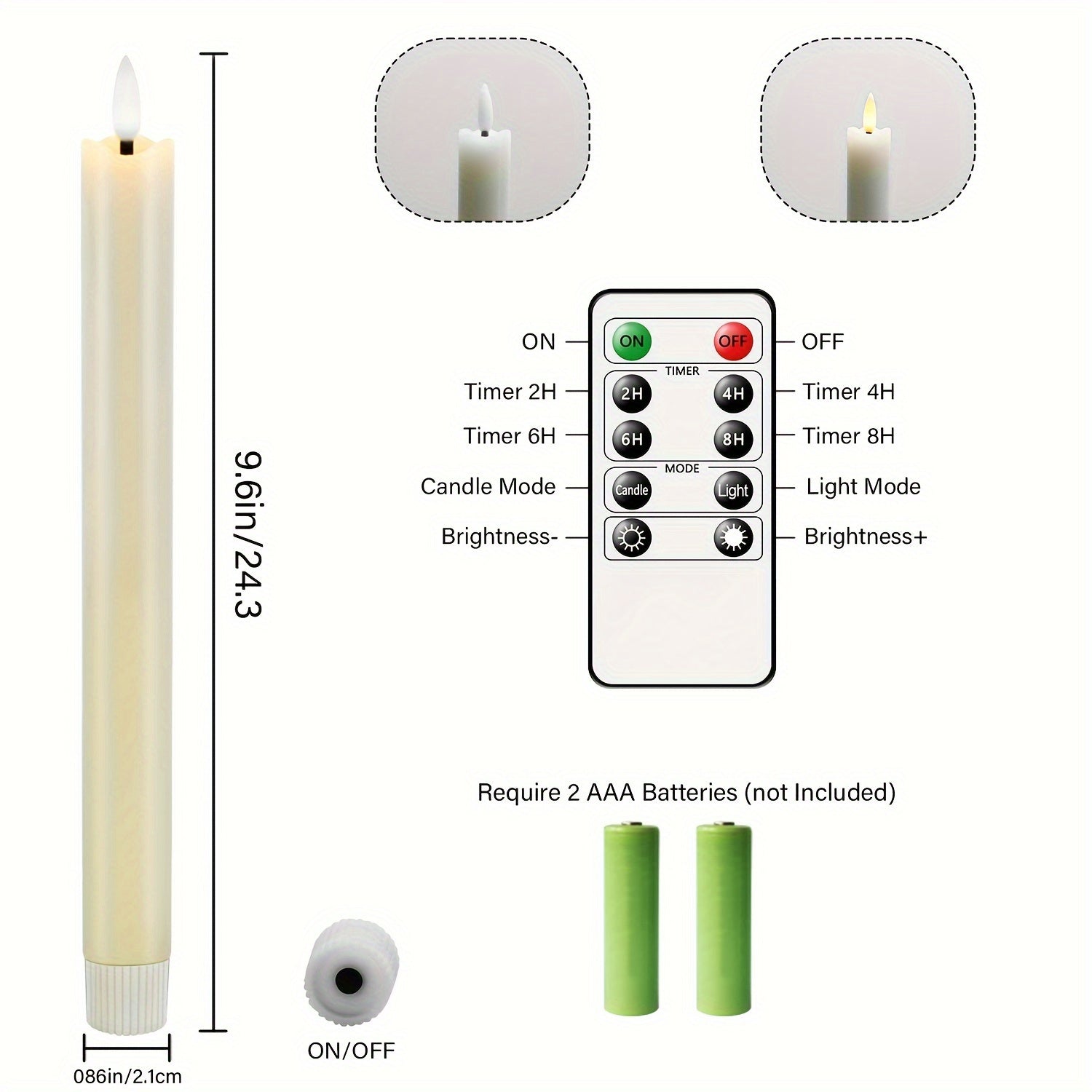 Set of 6 Real Wax Flameless Cone Candles with Remote Control - Ivory White LED Candles for Table and Wedding Decor