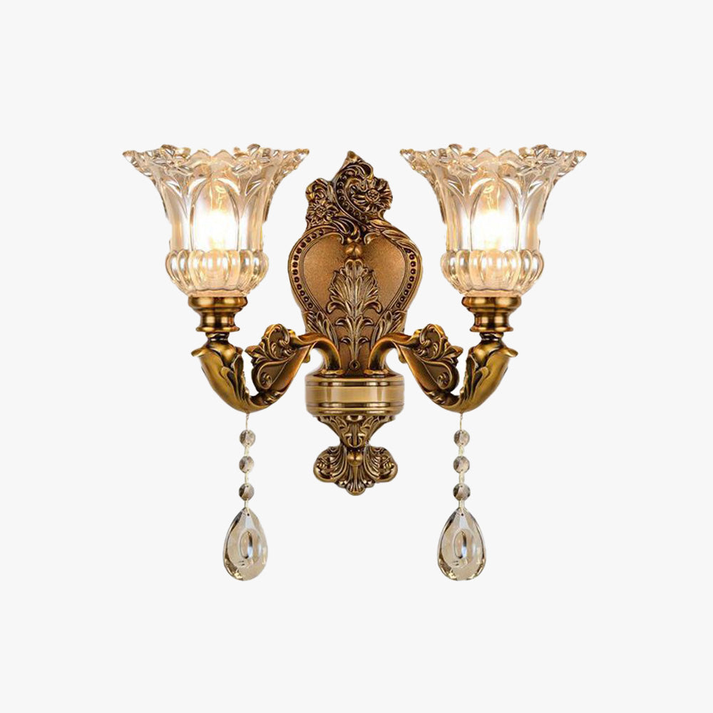 Vintage Gold Double-Light Glass Wall Sconce