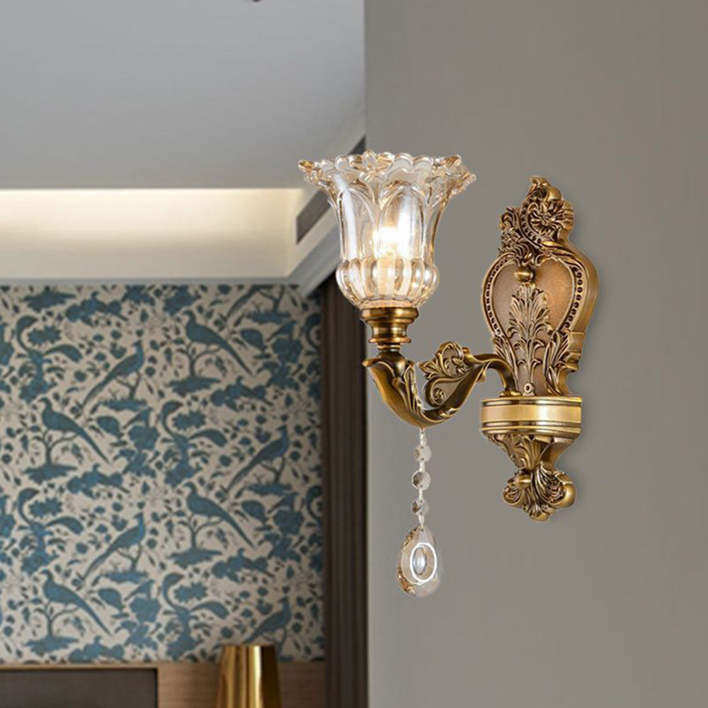 Vintage Gold Double-Light Glass Wall Sconce