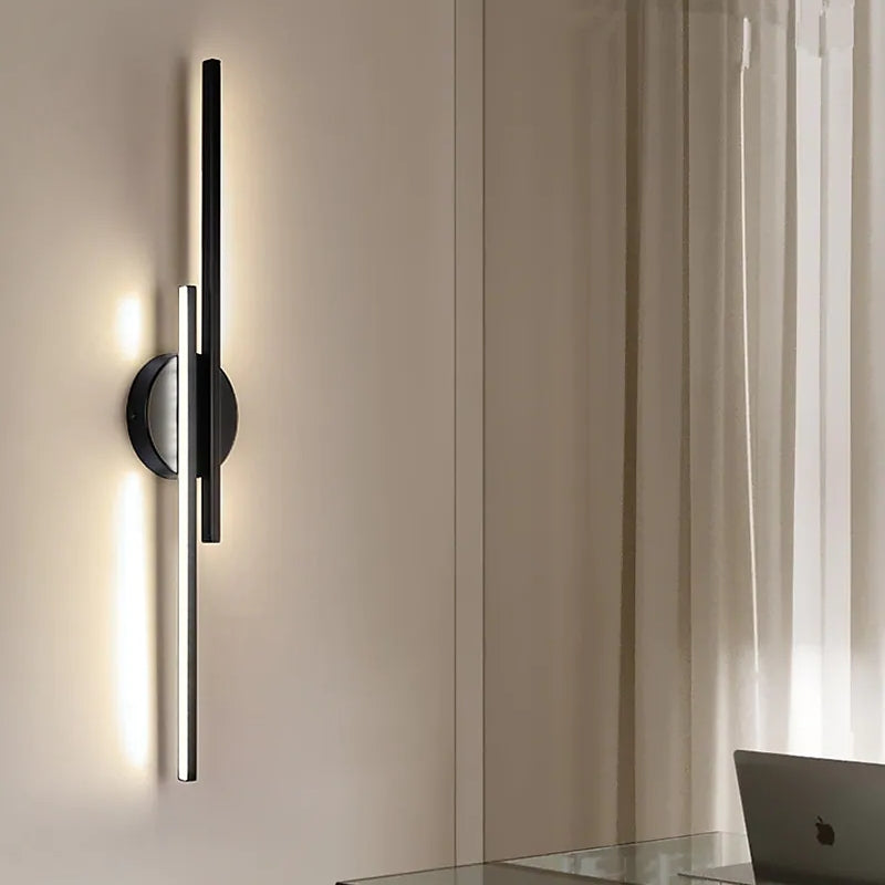 Alana Twin Linear LED Wall Sconce in Black and White Metal for Bedrooms