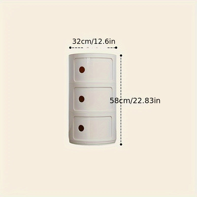 Round White Nightstand Storage Cabinet