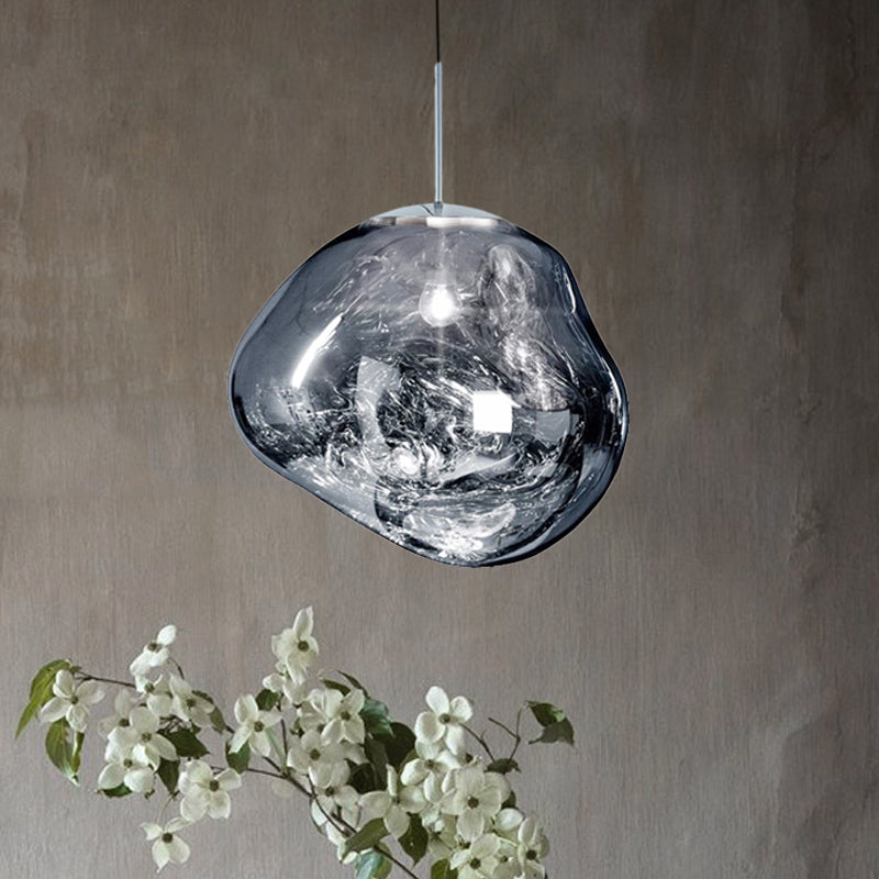 Modern Silver and Red Glass Pendant Light – 1-Light Dining Room Ceiling Fixture