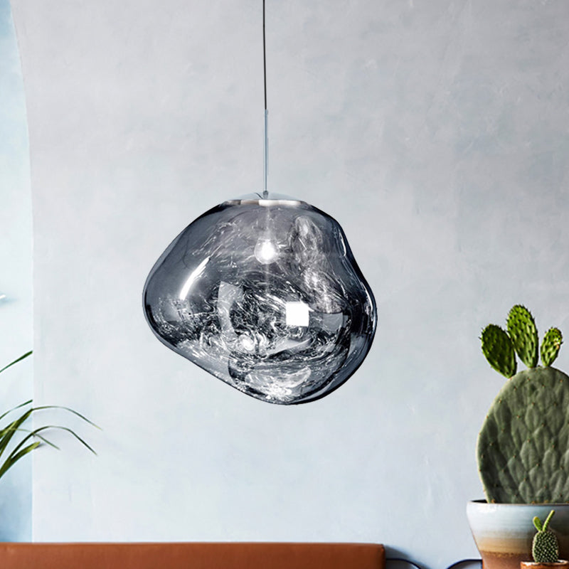 Modern Silver and Red Glass Pendant Light – 1-Light Dining Room Ceiling Fixture
