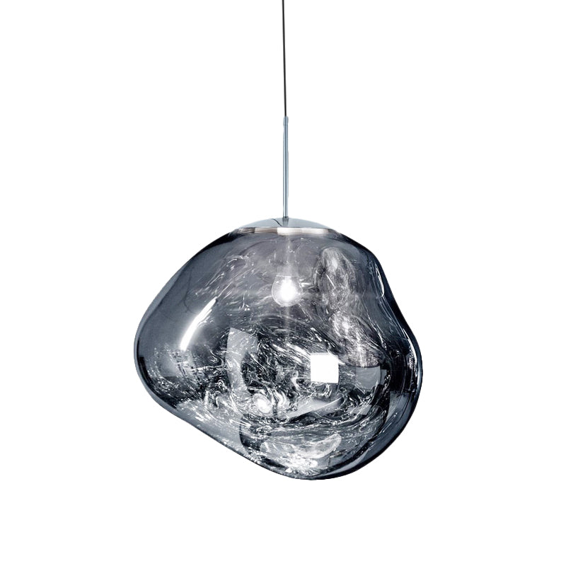 Modern Silver and Red Glass Pendant Light – 1-Light Dining Room Ceiling Fixture