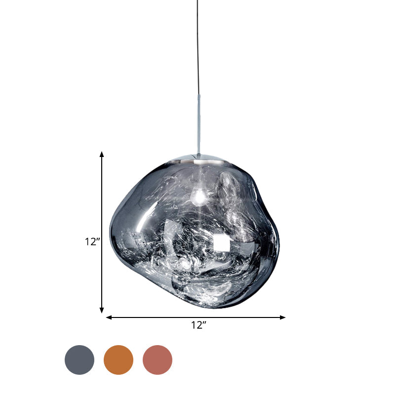 Modern Silver and Red Glass Pendant Light – 1-Light Dining Room Ceiling Fixture