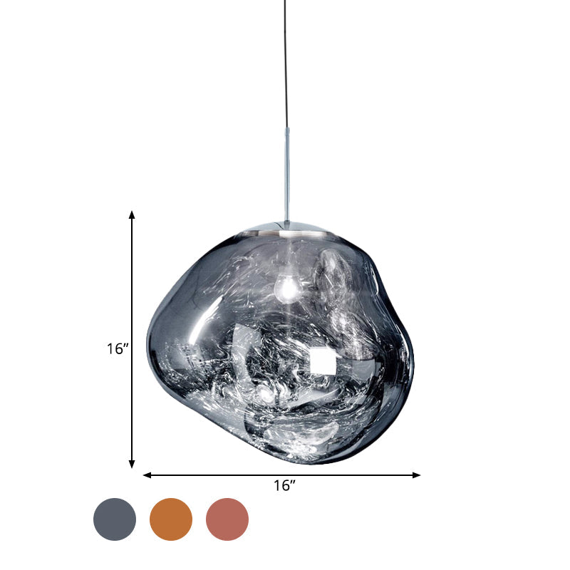 Modern Silver and Red Glass Pendant Light – 1-Light Dining Room Ceiling Fixture