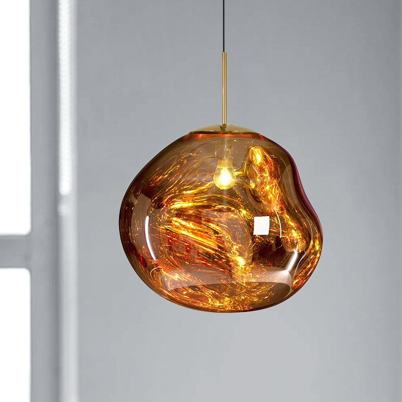 Modern Silver and Red Glass Pendant Light – 1-Light Dining Room Ceiling Fixture