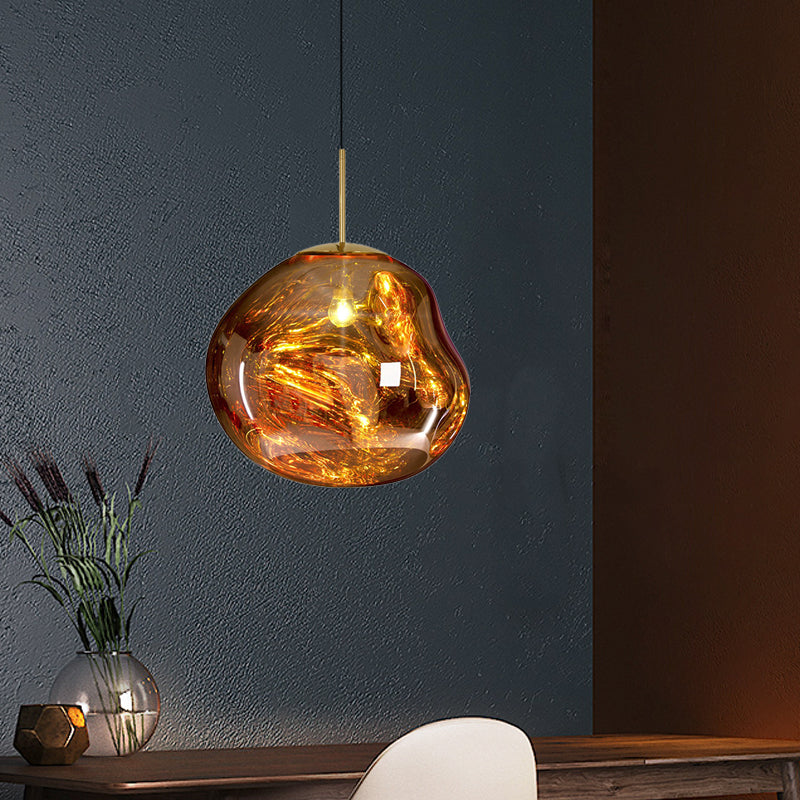 Modern Silver and Red Glass Pendant Light – 1-Light Dining Room Ceiling Fixture