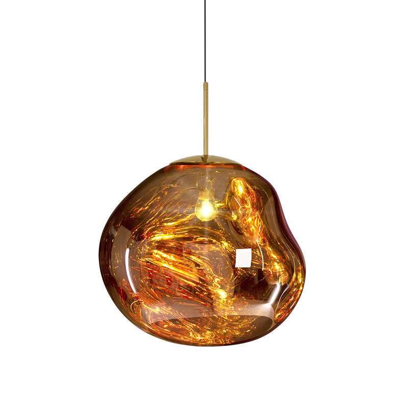 Modern Silver and Red Glass Pendant Light – 1-Light Dining Room Ceiling Fixture