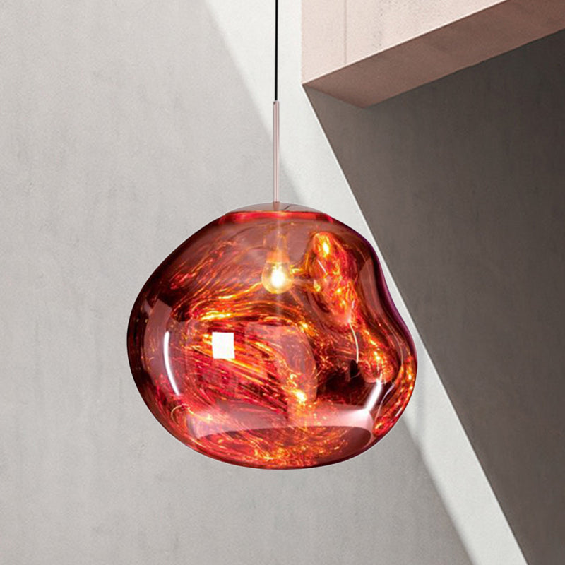 Modern Silver and Red Glass Pendant Light – 1-Light Dining Room Ceiling Fixture