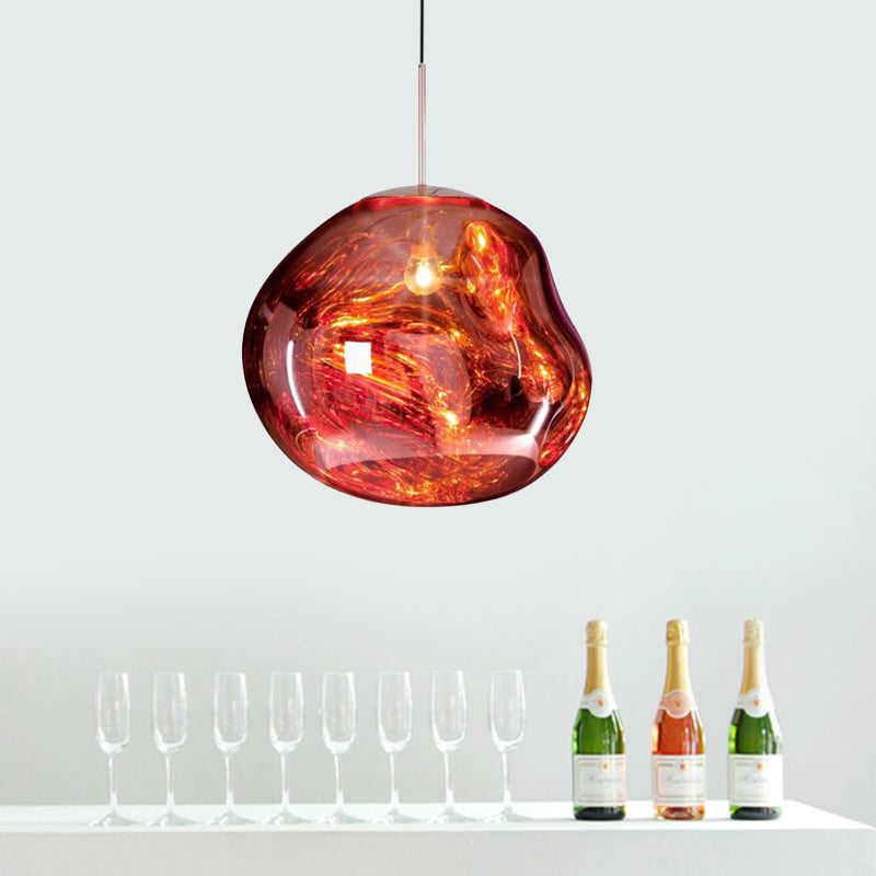 Modern Silver and Red Glass Pendant Light – 1-Light Dining Room Ceiling Fixture
