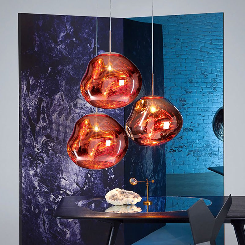 Modern Silver and Red Glass Pendant Light – 1-Light Dining Room Ceiling Fixture