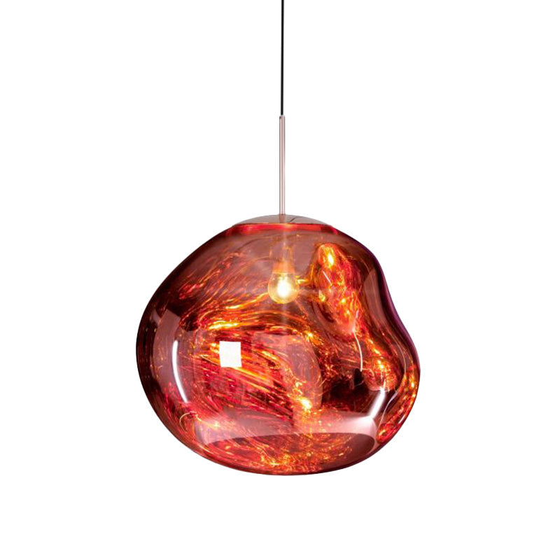 Modern Silver and Red Glass Pendant Light – 1-Light Dining Room Ceiling Fixture