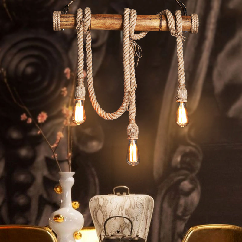 Adjustable Bamboo Ceiling Light with Rope Detail