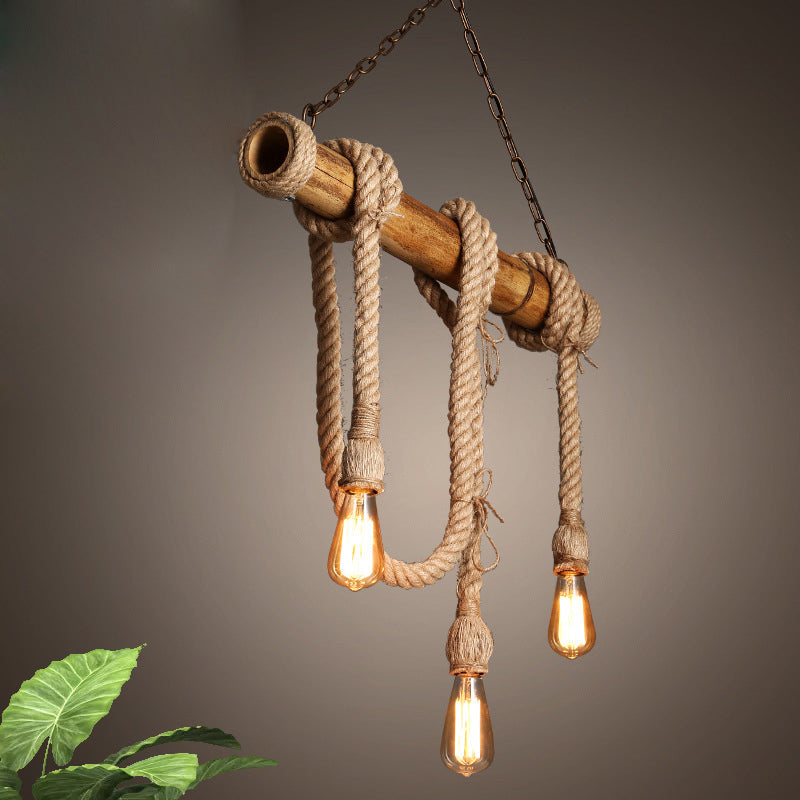 Adjustable Bamboo Ceiling Light with Rope Detail