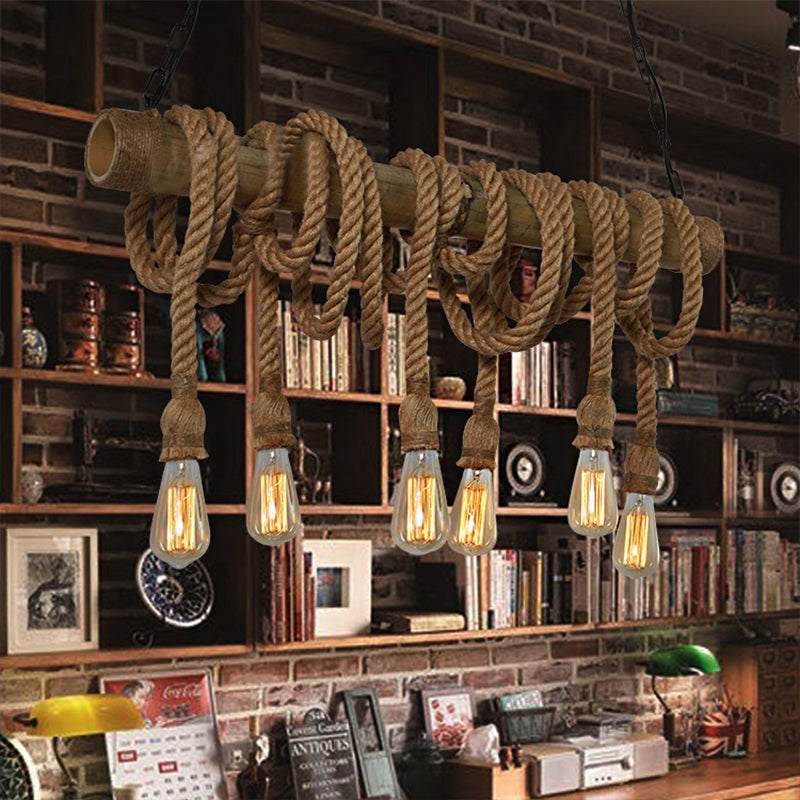 Adjustable Bamboo Ceiling Light with Rope Detail