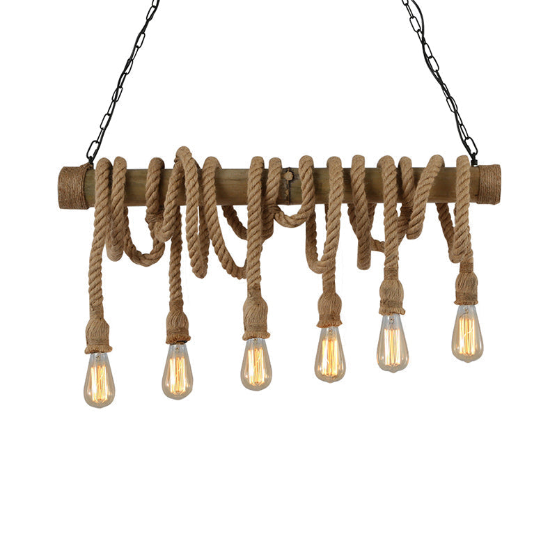 Adjustable Bamboo Ceiling Light with Rope Detail