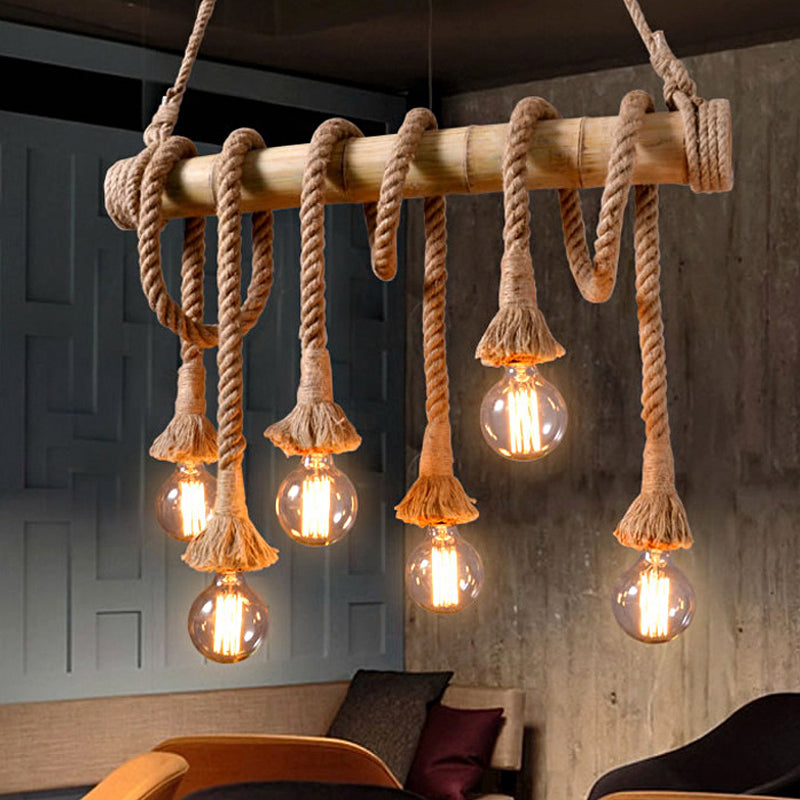 Adjustable Bamboo Ceiling Light with Rope Detail