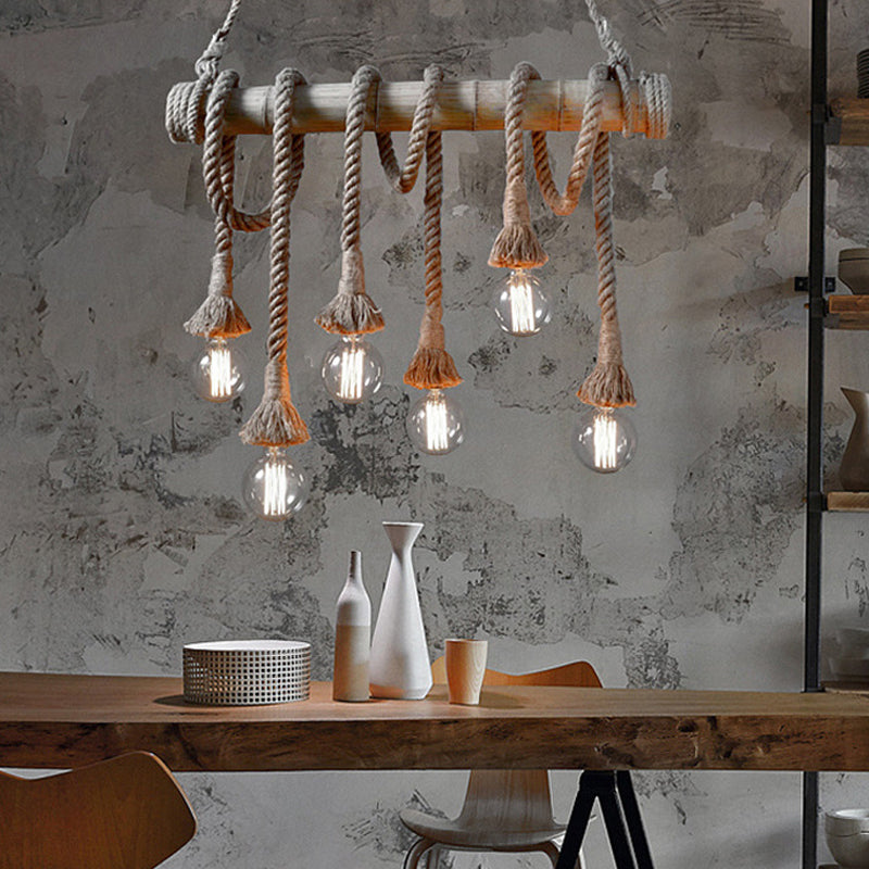 Adjustable Bamboo Ceiling Light with Rope Detail