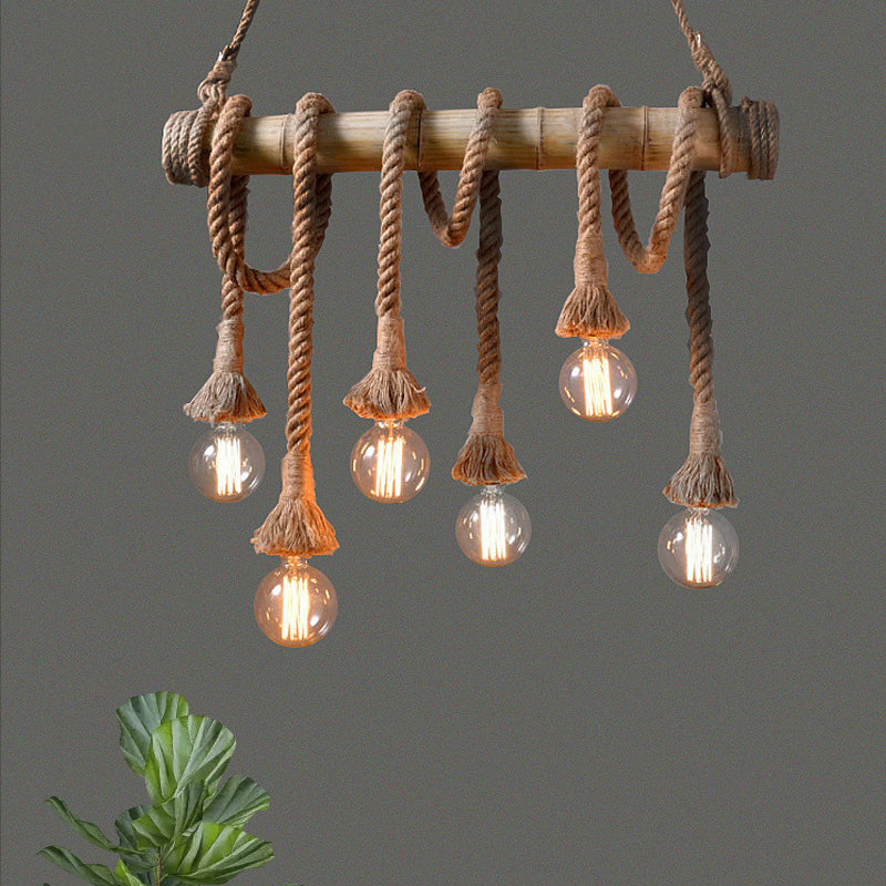 Adjustable Bamboo Ceiling Light with Rope Detail