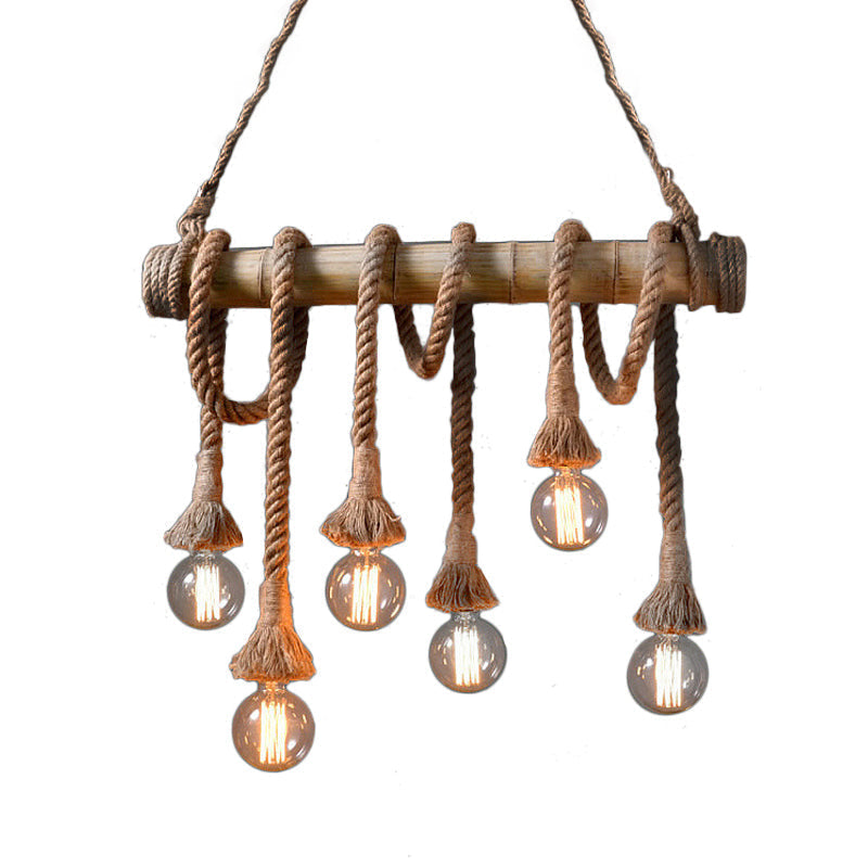 Adjustable Bamboo Ceiling Light with Rope Detail