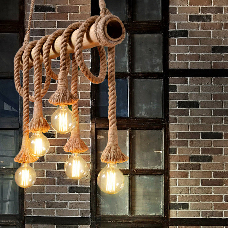 Adjustable Bamboo Ceiling Light with Rope Detail