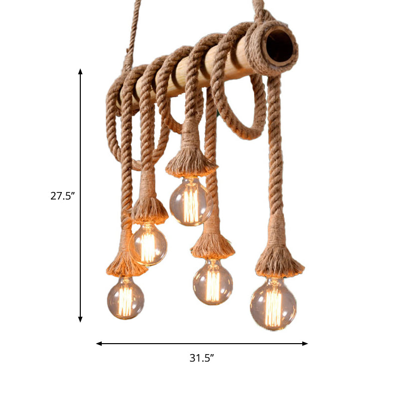 Adjustable Bamboo Ceiling Light with Rope Detail