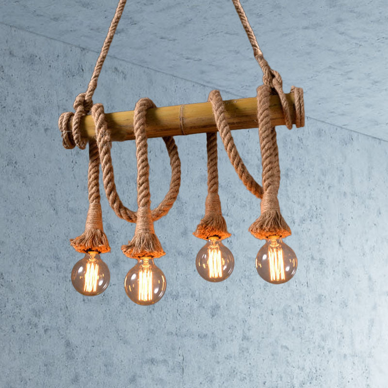 Adjustable Bamboo Ceiling Light with Rope Detail