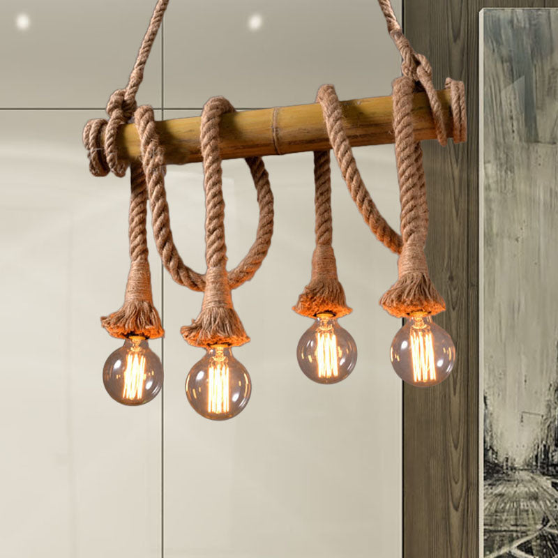 Adjustable Bamboo Ceiling Light with Rope Detail
