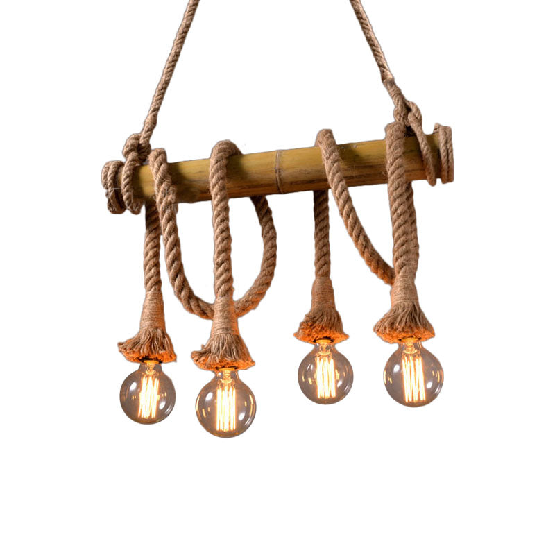 Adjustable Bamboo Ceiling Light with Rope Detail