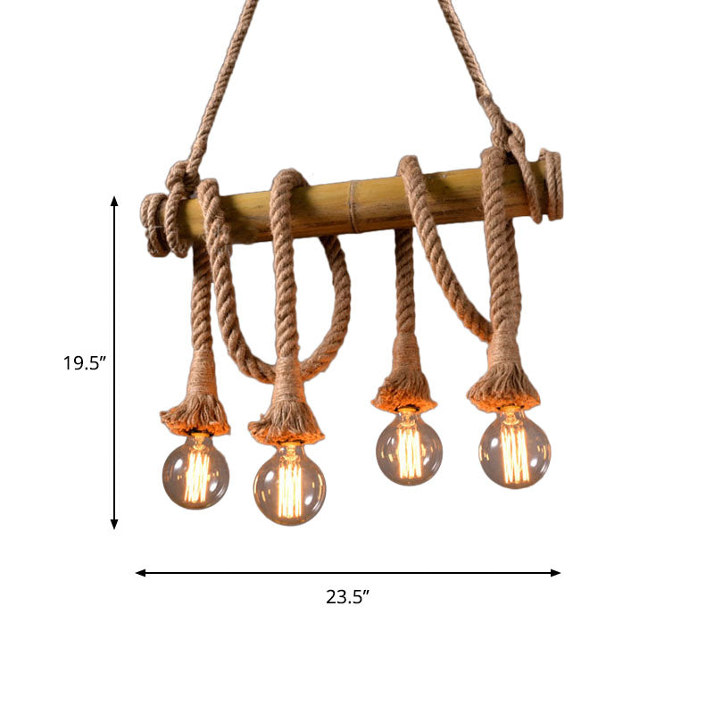 Adjustable Bamboo Ceiling Light with Rope Detail