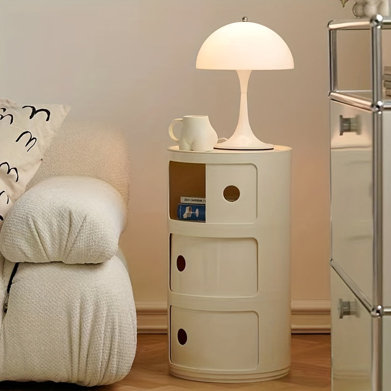 Round White Nightstand Storage Cabinet