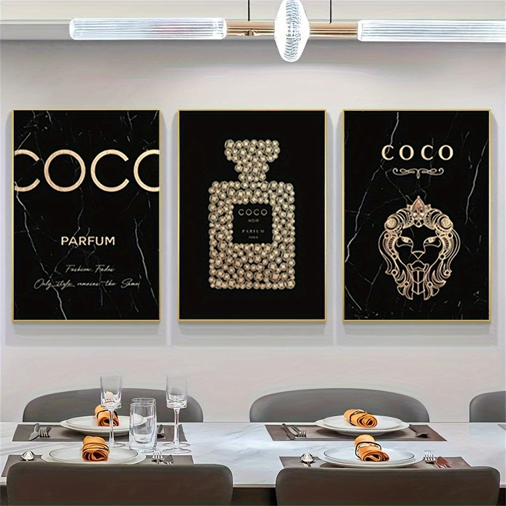 3-Piece Frameless Perfume Bottle Canvas Wall Art Set for Living Room & Bedroom