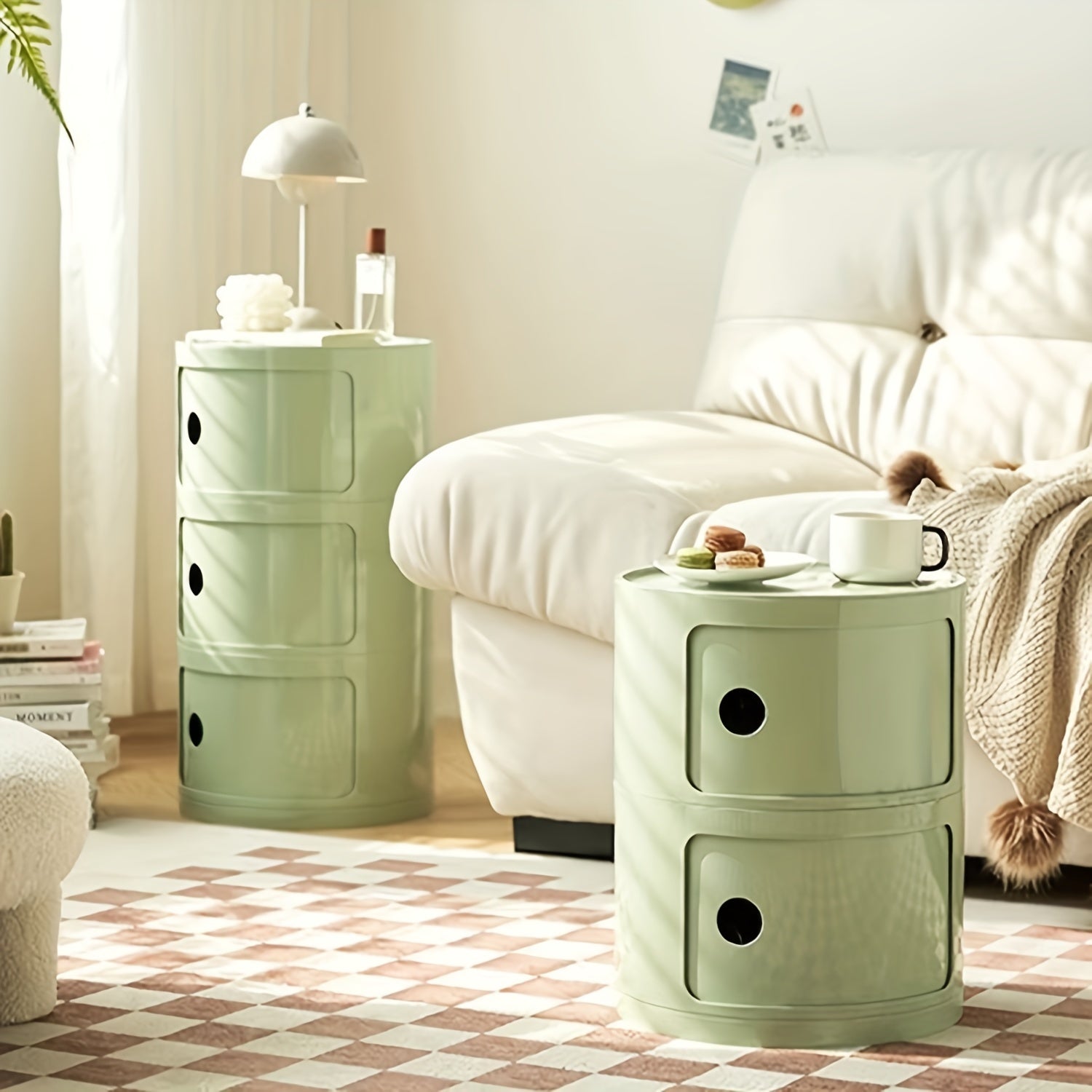 Round White Nightstand Storage Cabinet