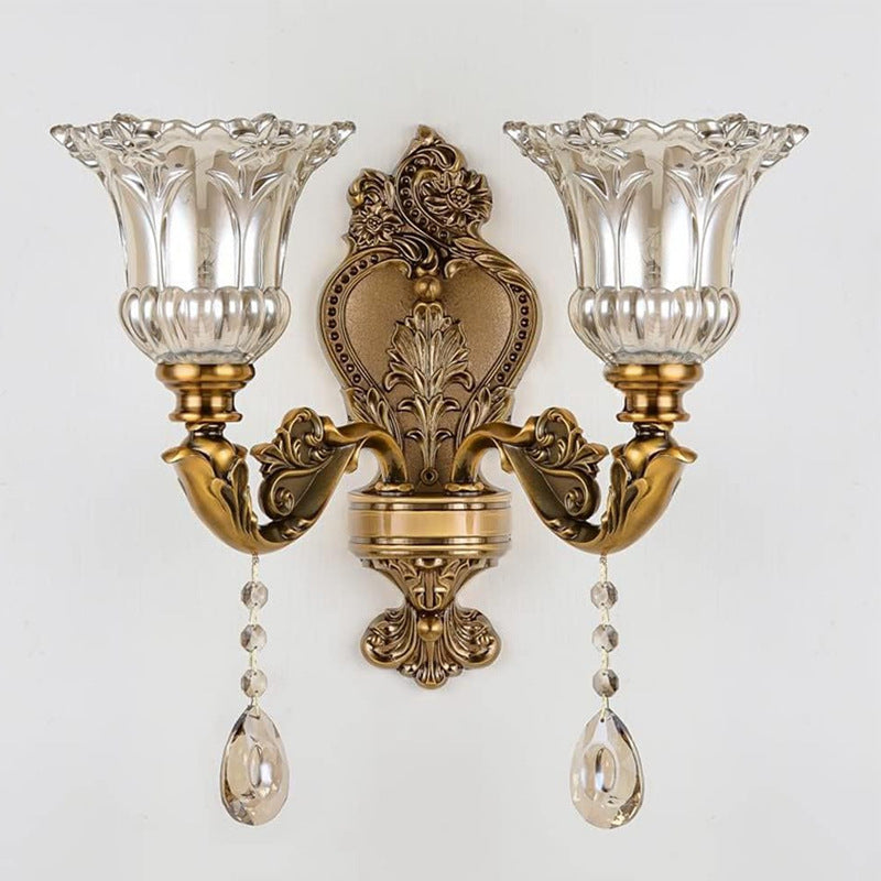 Vintage Gold Double-Light Glass Wall Sconce