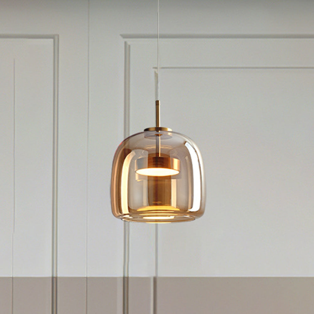 Golden Metal & Glass Retro LED Pendant Light