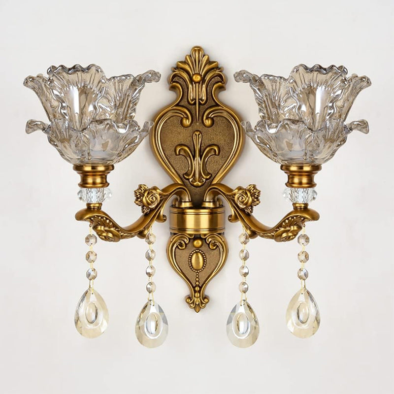 Vintage Gold Double-Light Glass Wall Sconce