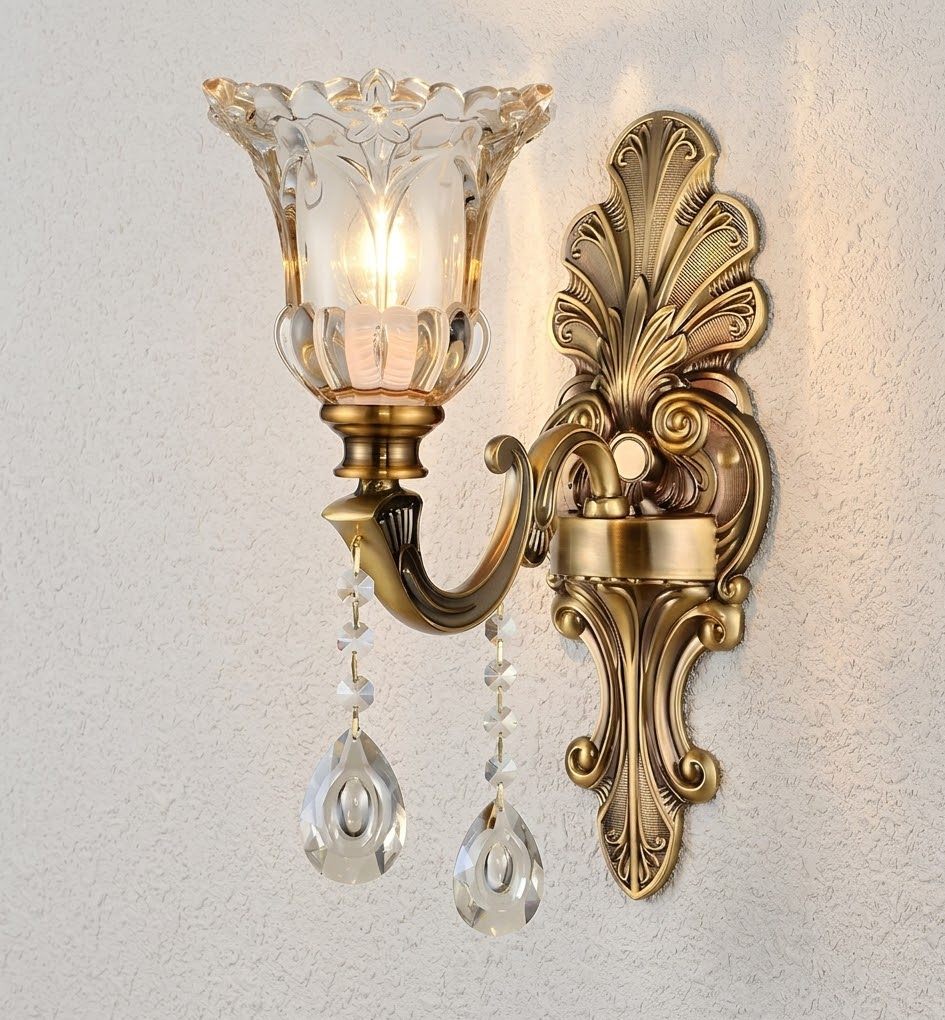Vintage Gold Double-Light Glass Wall Sconce