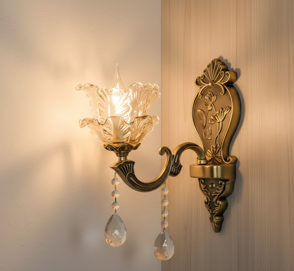 Vintage Gold Double-Light Glass Wall Sconce