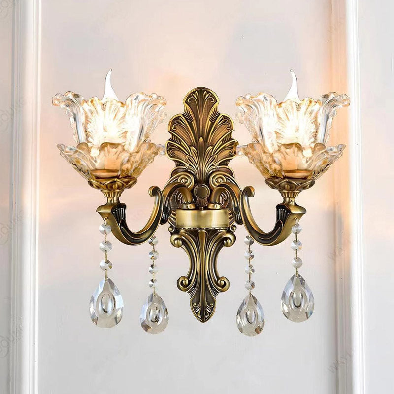Vintage Gold Double-Light Glass Wall Sconce