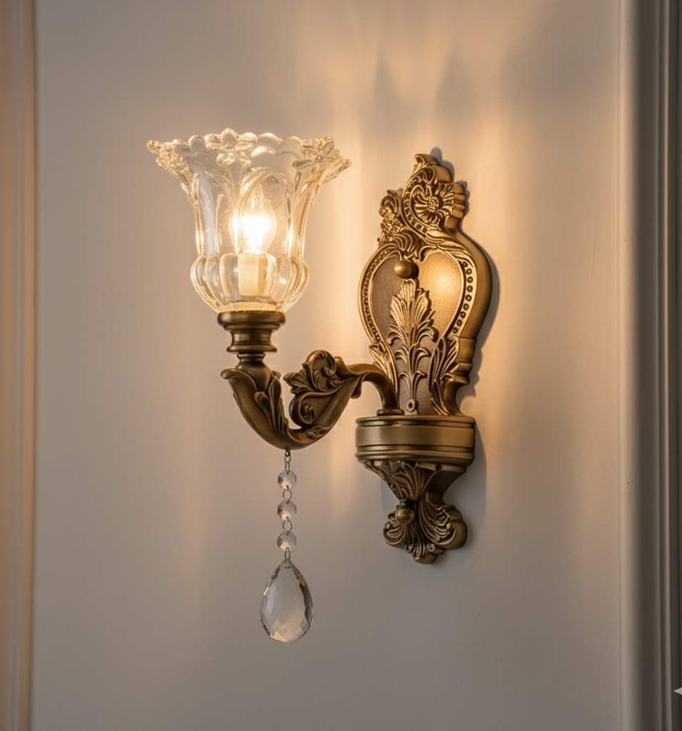 Vintage Gold Double-Light Glass Wall Sconce