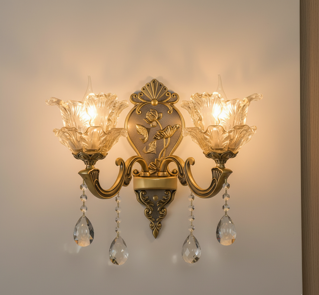 Vintage Gold Double-Light Glass Wall Sconce