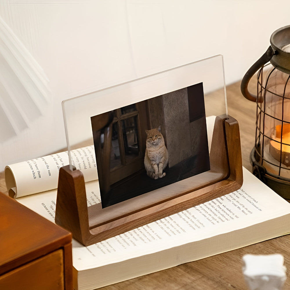 U-Shaped Acrylic and Wood Tabletop Picture Frame
