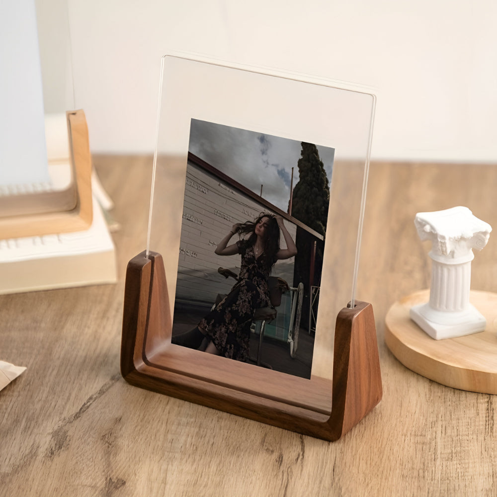 U-Shaped Acrylic and Wood Tabletop Picture Frame