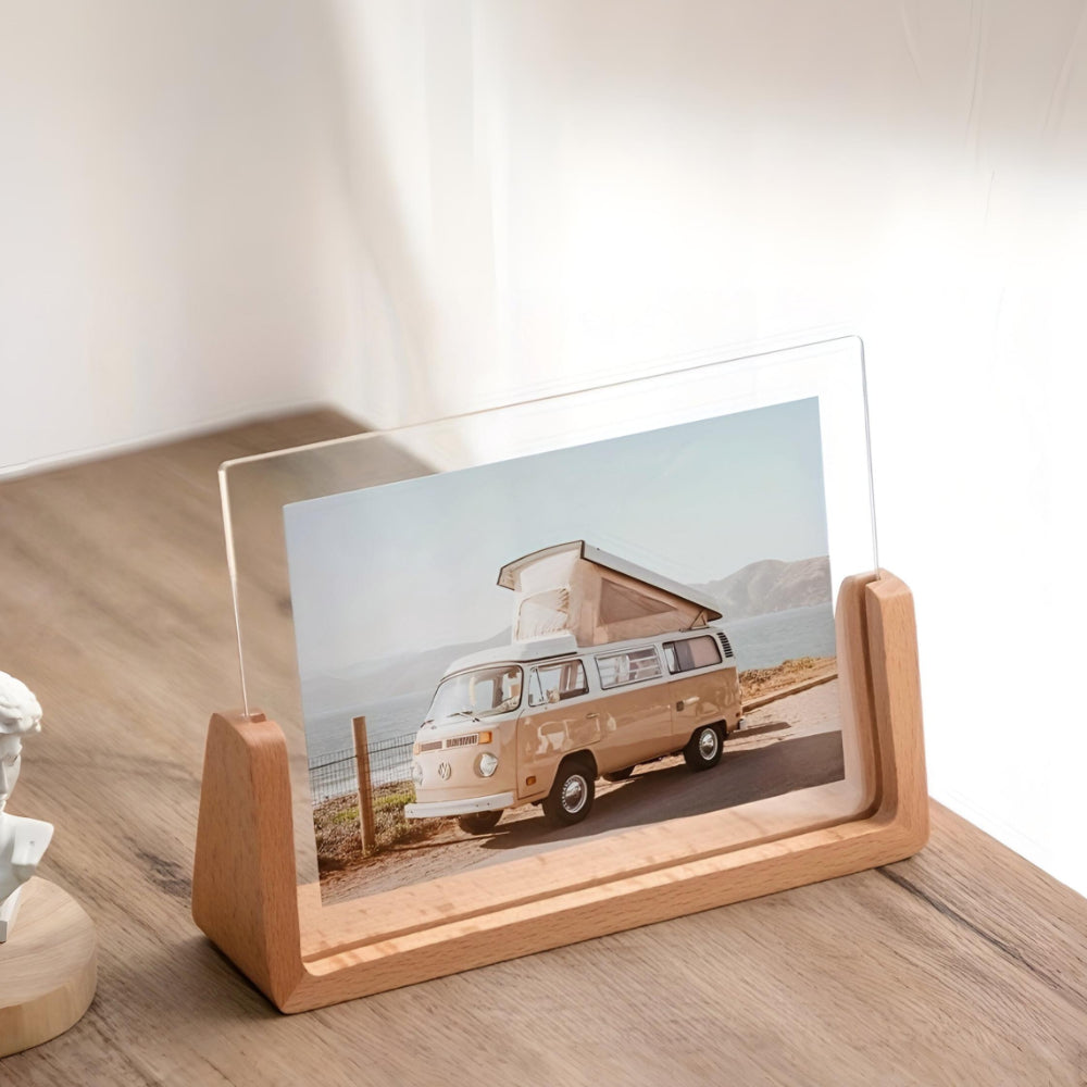 U-Shaped Acrylic and Wood Tabletop Picture Frame