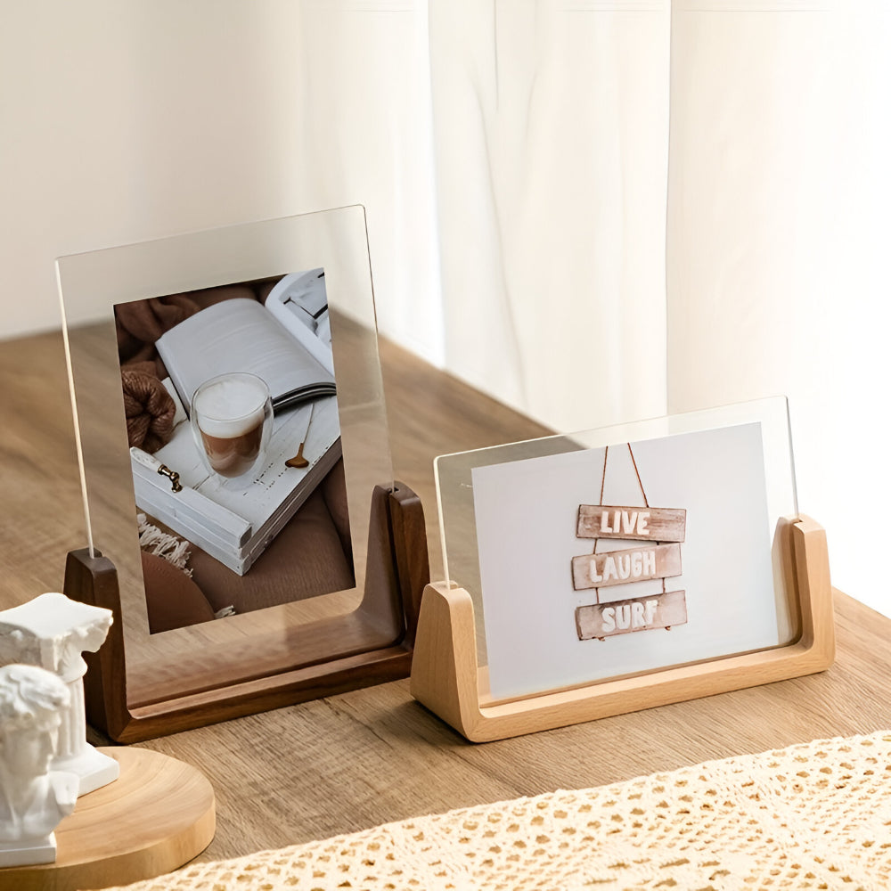U-Shaped Acrylic and Wood Tabletop Picture Frame