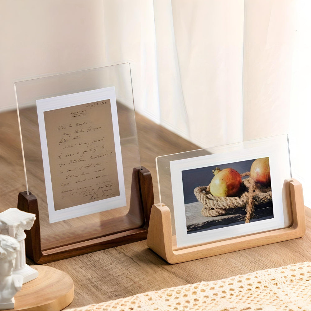 U-Shaped Acrylic and Wood Tabletop Picture Frame