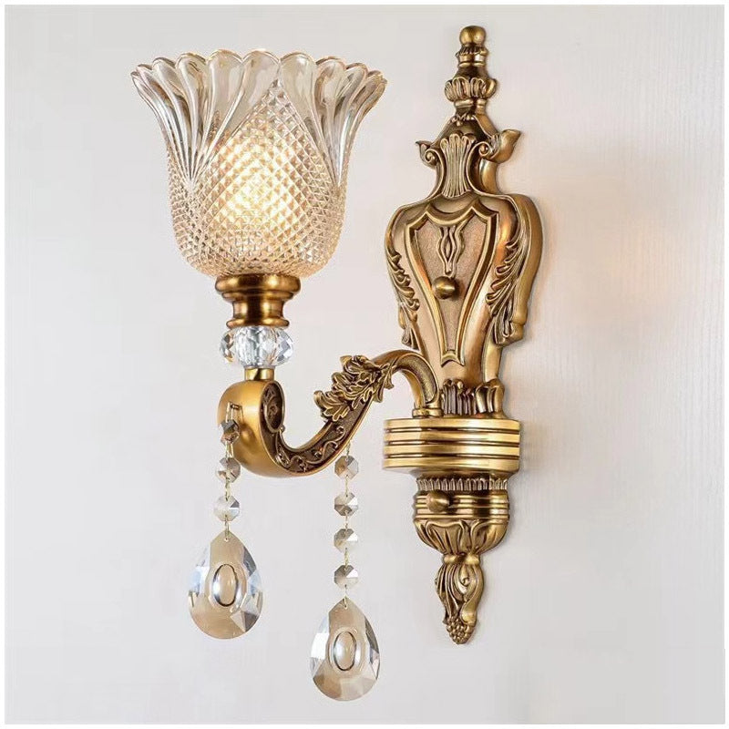 Vintage Gold Double-Light Glass Wall Sconce