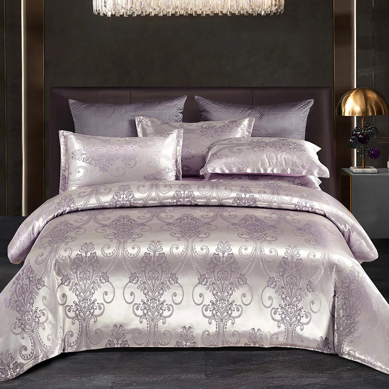 Satin Rayon Jacquard Summer Duvet Cover Set, 220x240 Double Bed