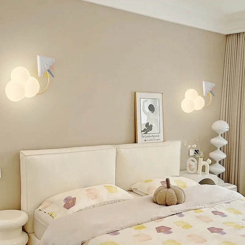 CartoonAirplane Kids' Room Wall Lamp with Stars, Rainbow, and Airplane Design